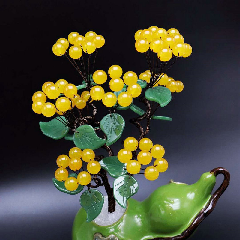 紫水晶迎客松招财树 金元宝玉石家居摆件 欧式花瓶迎客松水晶树