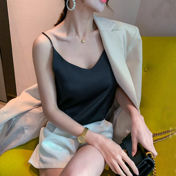 真丝缎面吊带背心女夏季纯色内搭性感吊带v领外穿上衣女2023新款