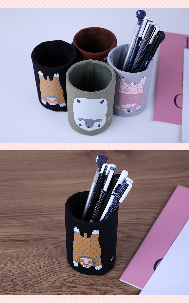 毛绒布艺卡通笔筒创意桌面圆形收纳笔桶办公用品儿童可爱铅笔筒
