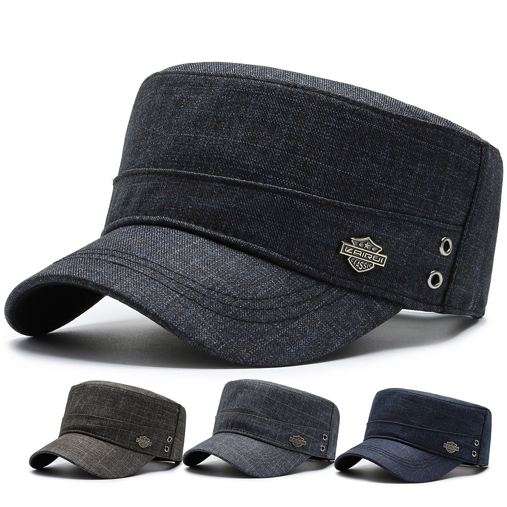 帽子男春秋季新款盾标平顶帽军帽 中老年帽子棉质休闲遮阳鸭舌帽