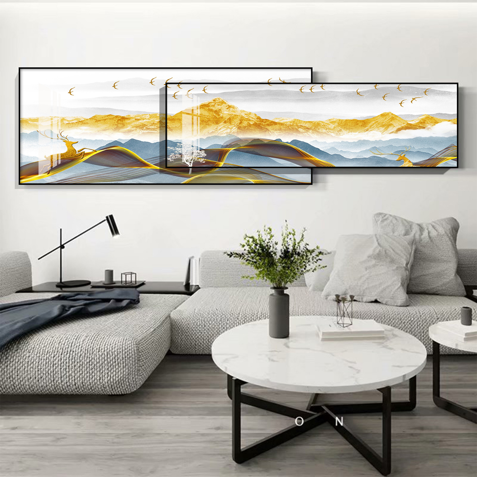 新中式客厅装饰画中国风沙发背景墙壁挂画大气办公室山水墙画晶瓷