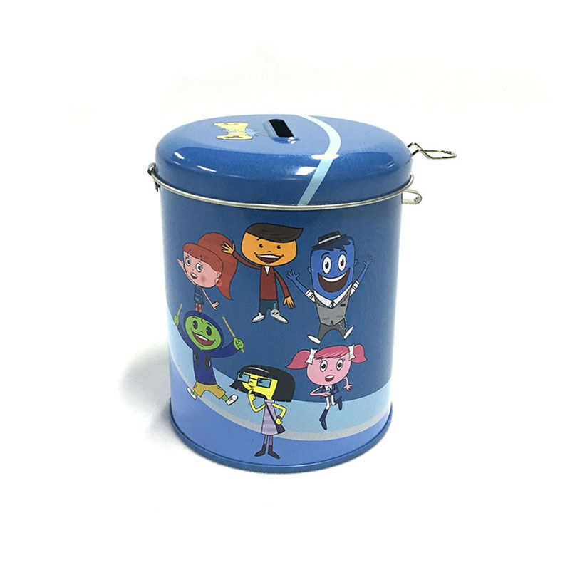 卡通图案储钱罐金属罐 圆形带锁扣马口铁零钱罐 存钱罐铁罐定制