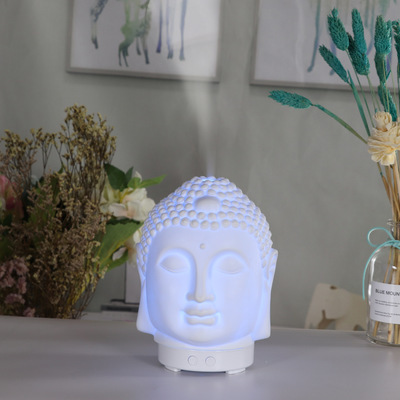 Amazon New Buddha Head Porcelain Aromatherapy Humidifier Colorful Night Lamp Ultrasonic Aroma Diffuser Ultrasonic Essential Oil Diffuser