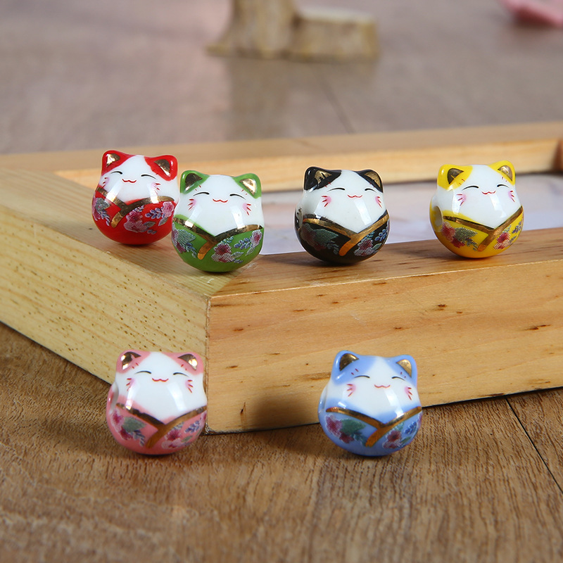 五色招财猫陶瓷工艺品diy手工编织手链串珠挂饰吊坠彩色散珠批发