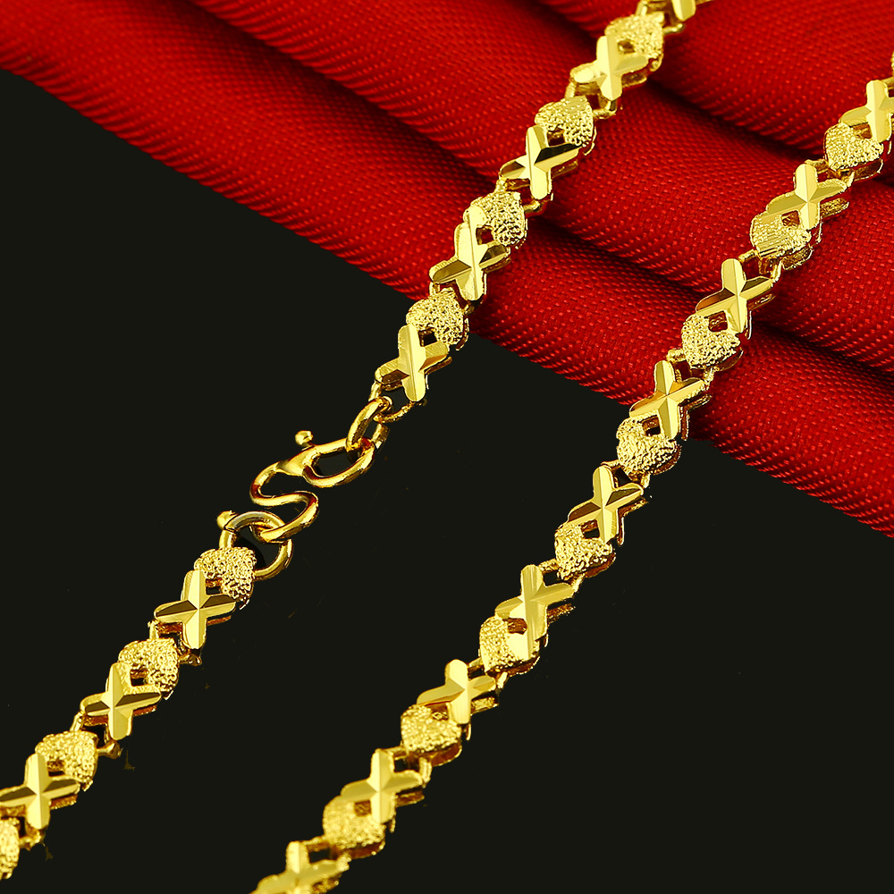 镀金黄铜倒模项链女 越南沙金小鱼幸运四叶草项链 镀24k真金项饰