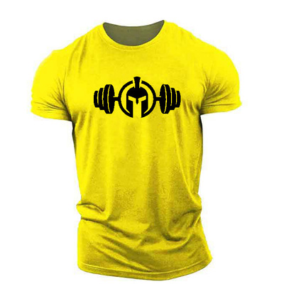 亚马逊休闲男装哑铃印花棉套头短袖青春流行宽松领运动男式t恤