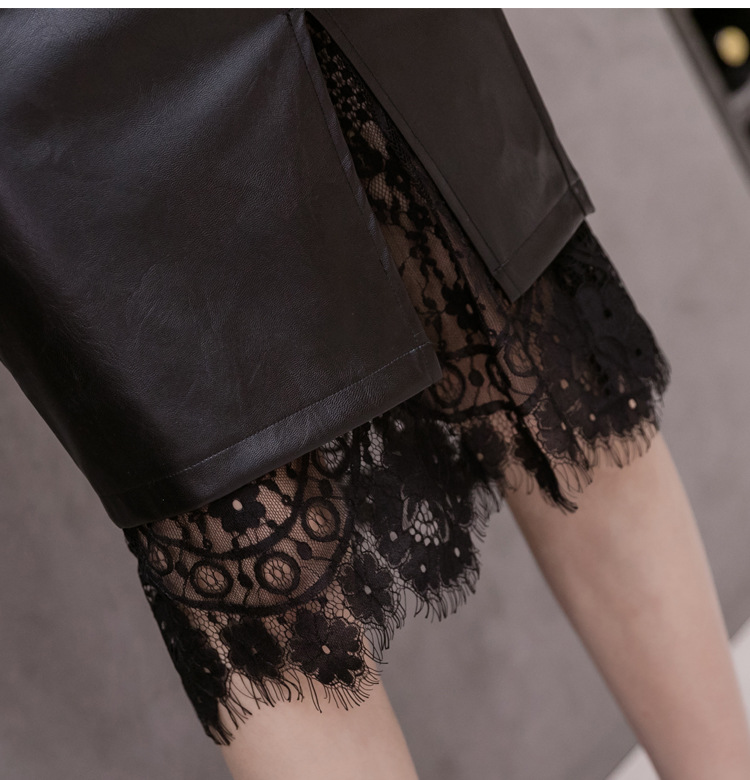不规则开叉皮裙半身裙秋冬女中长款高腰a字裙2020新款蕾丝包臀裙