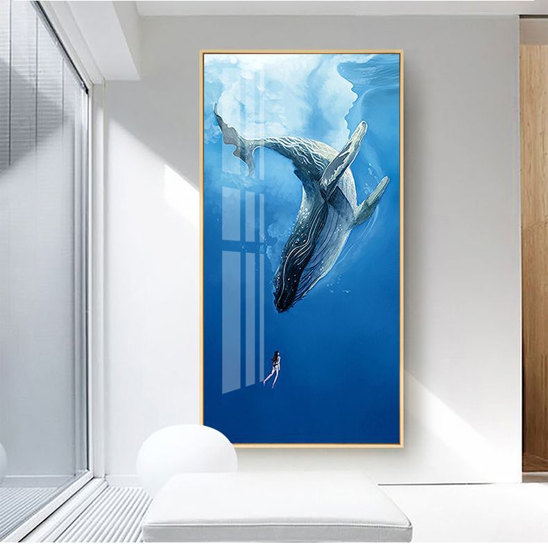 现代简约客厅装饰画北欧玄关墙画走廊大海鲸鱼卧室儿童房卡通挂画