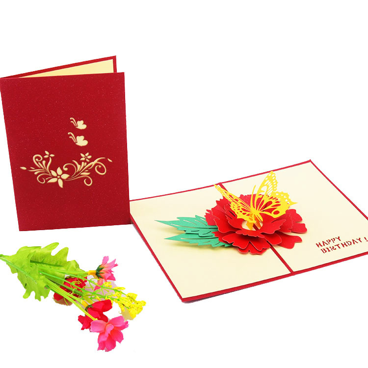 厂家批发生日蝶恋花3d立体贺卡手工制作婚庆贺卡邀请函明信片