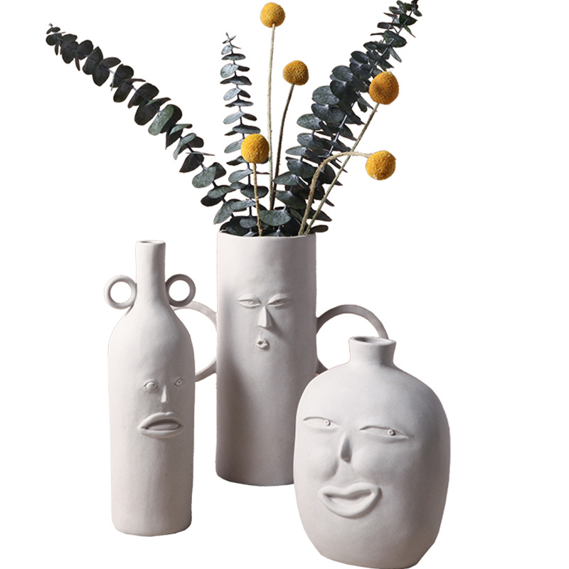 Nordic Ins Vase Ceramic Decorative Ornaments Abstract Face Vase Dried Flower Arrangement in Living Room Home Decorations