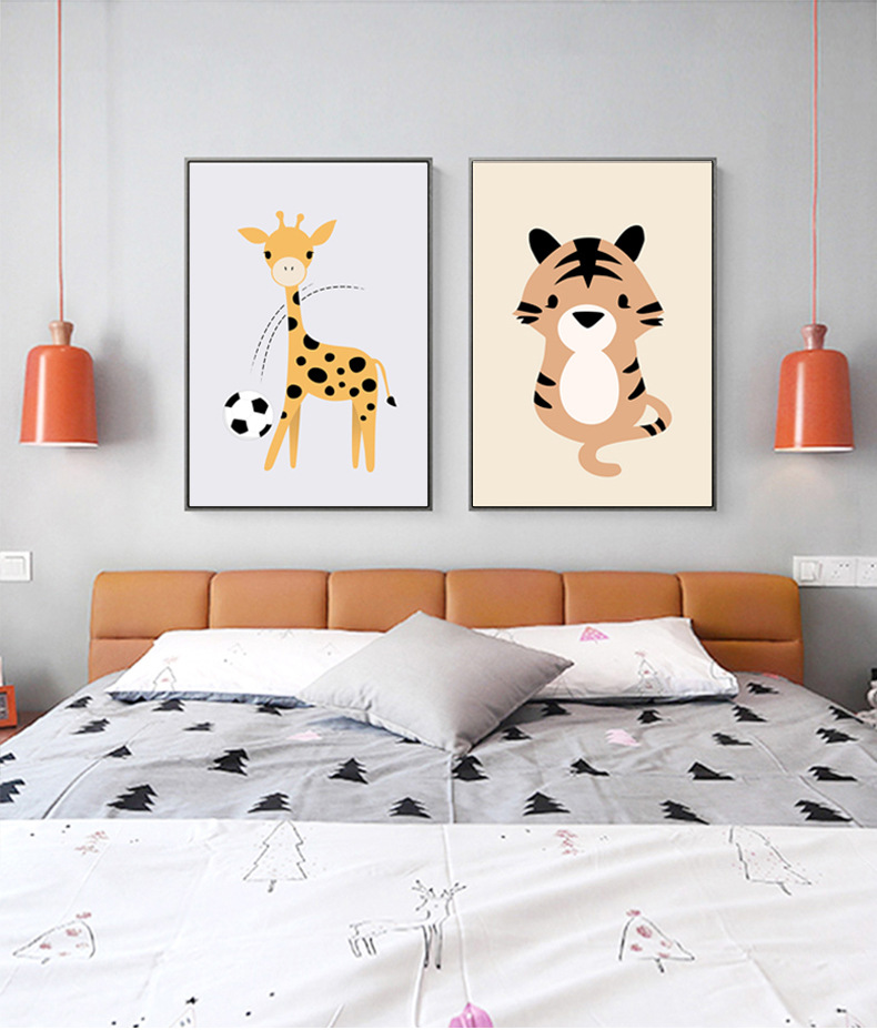 儿童房装饰画女孩房间装饰男孩房背景墙卡通壁画小动物挂画墙上画