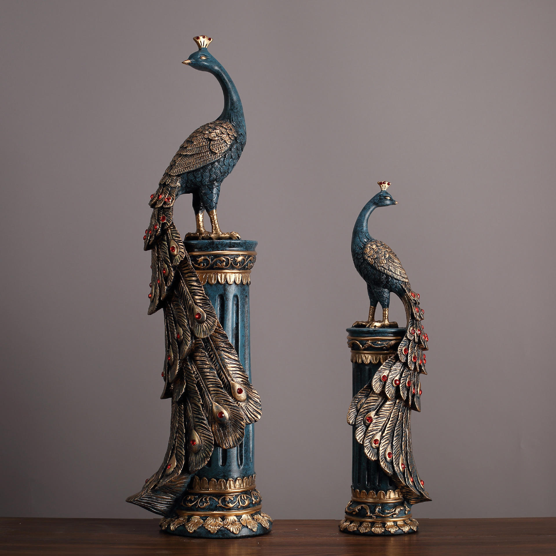 孔雀摆件新中式工艺品酒店客厅电视柜酒柜酒架玄关装饰品摆设摆件