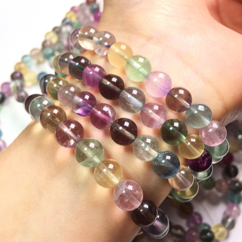 莹石彩虹水晶手链天然萤石手串梦幻糖果颜色通透清新佛珠手串新款