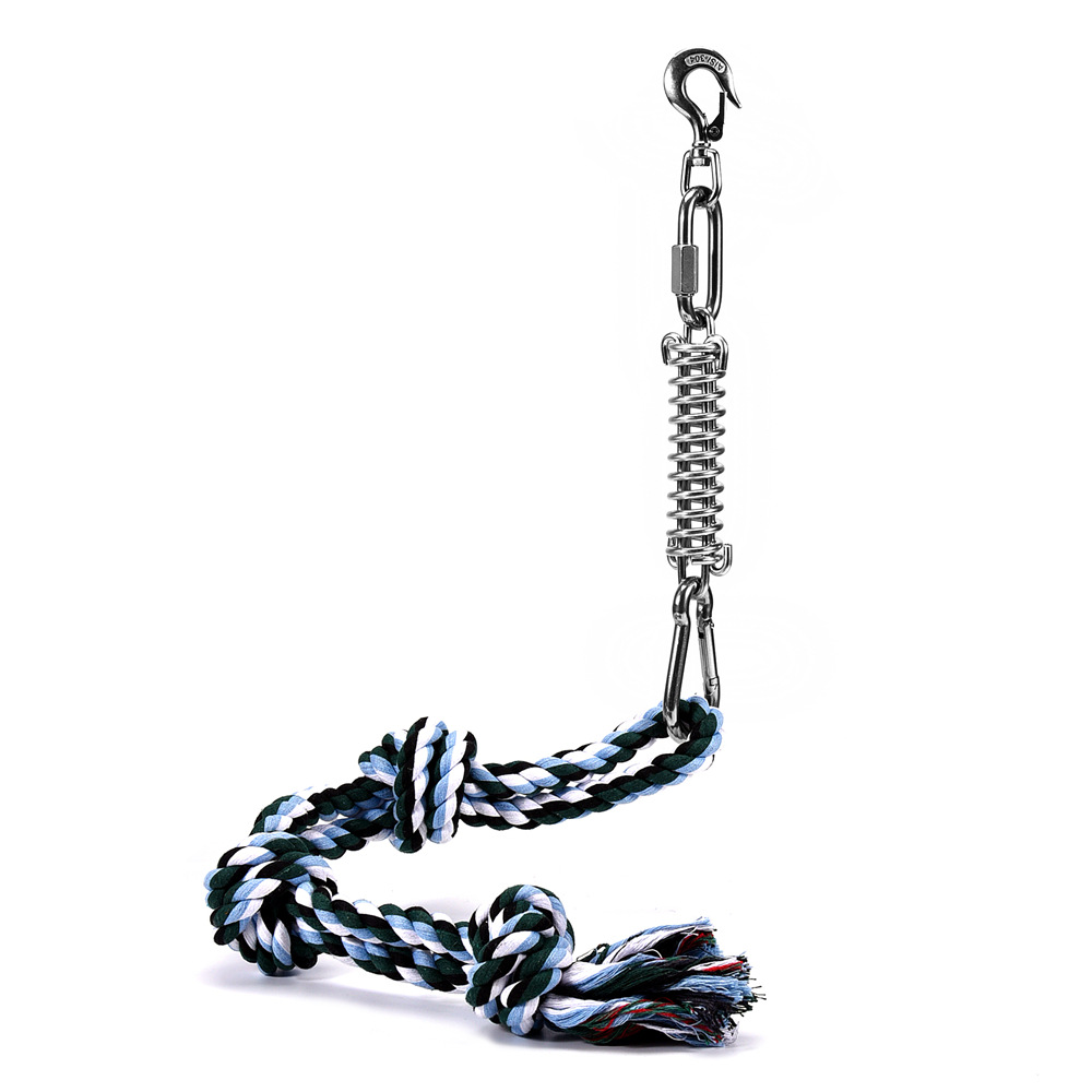 爆款宠物玩具 狗玩具 不锈钢弹簧棉绳玩具弹簧杆挂蹦极狗绳玩具