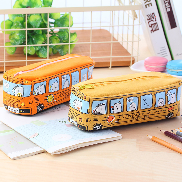 Creative Cartoon Large Capacity Bus Pencil Case Pencil Box Car Pencil Case Student Bus Pencil Case Cute Korean Style Pencil Case Pencil Case