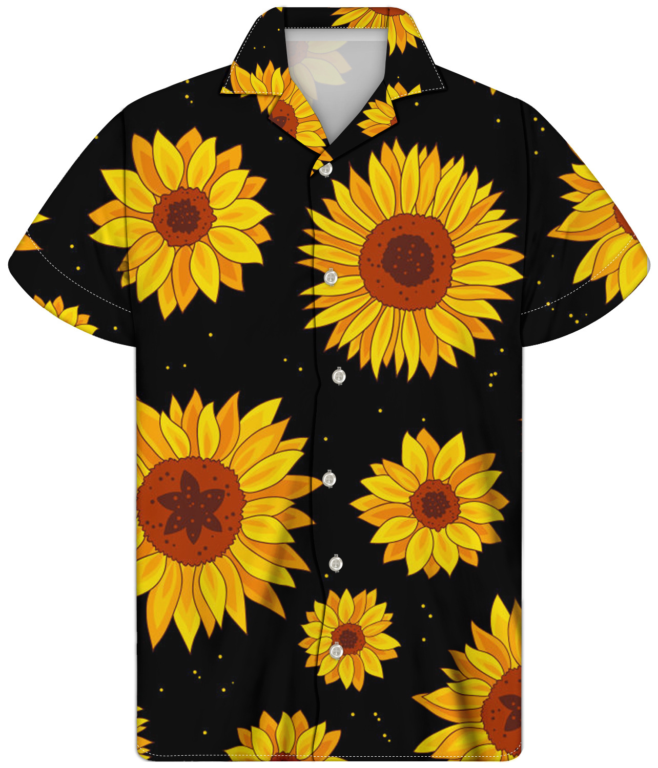 跨境向日葵多彩渲染花衬衫短袖衬衫休闲古巴衬衣来图定制可代发