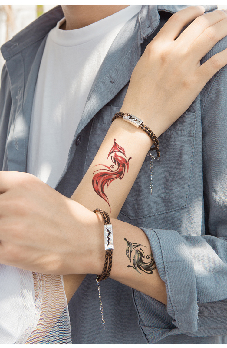 狐狸纹身贴防水女 持久性感韩国情侣仿真红色九尾狐逼真刺青遮瑕