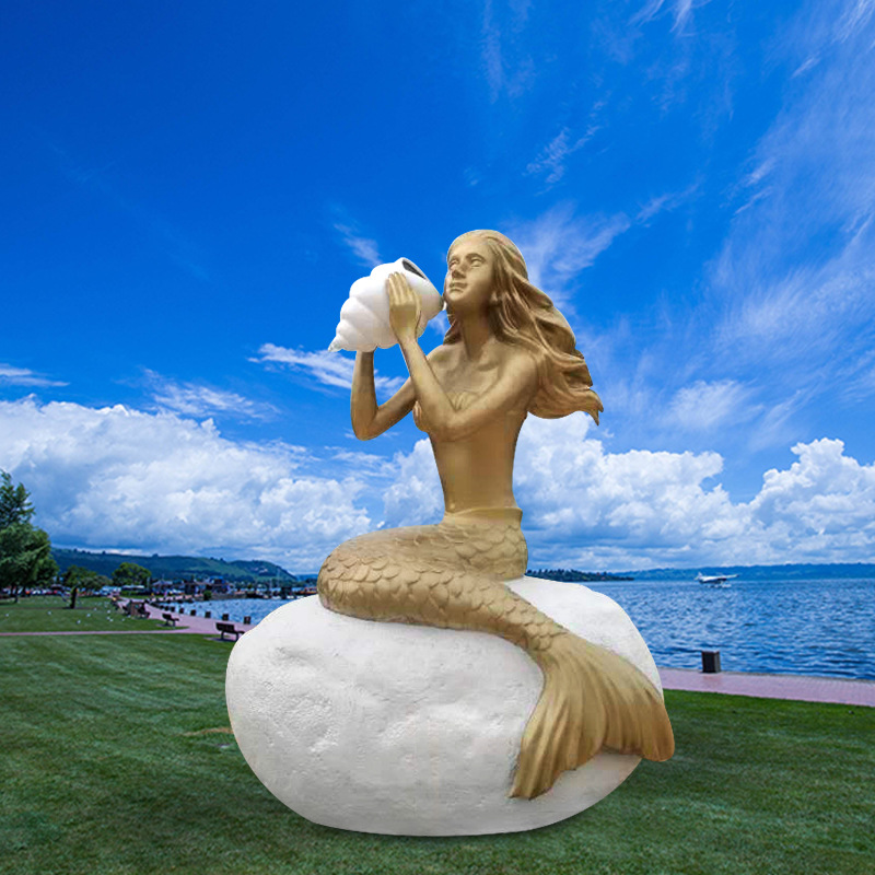 海洋主题美人鱼大型景观雕塑 户外抽象简约人物雕塑 公园铜雕摆件