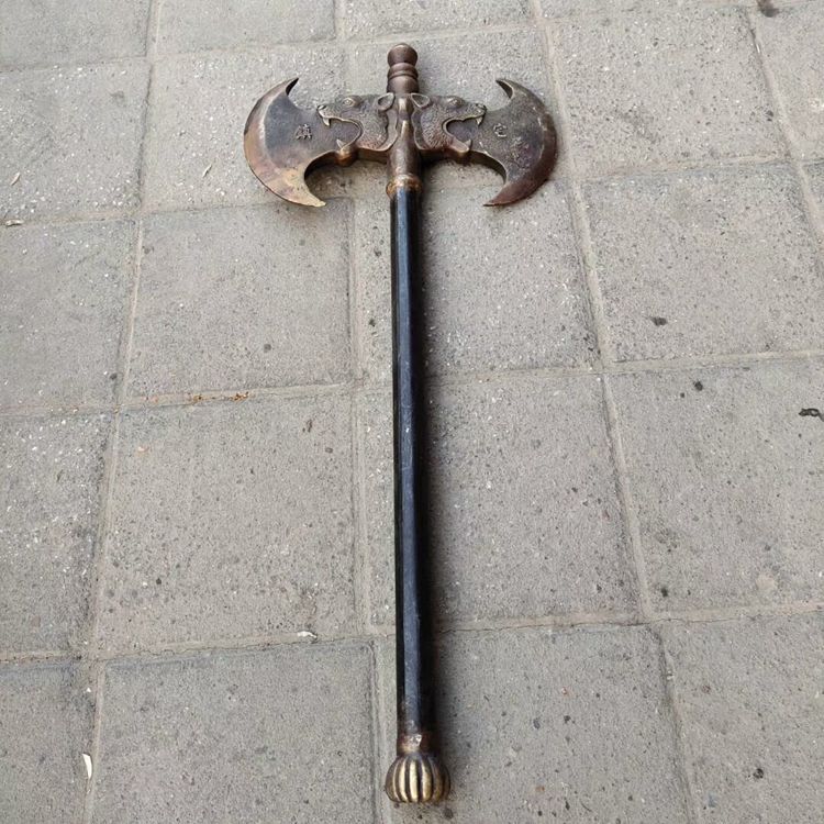 古玩杂项做旧双面斧铜器摆件 仿古十八般兵器纯铜工艺品收藏品