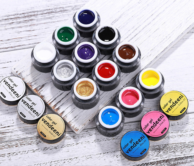 彩绘胶12色套装日式金属绘画拉线美甲店专用金色银色勾边光疗胶