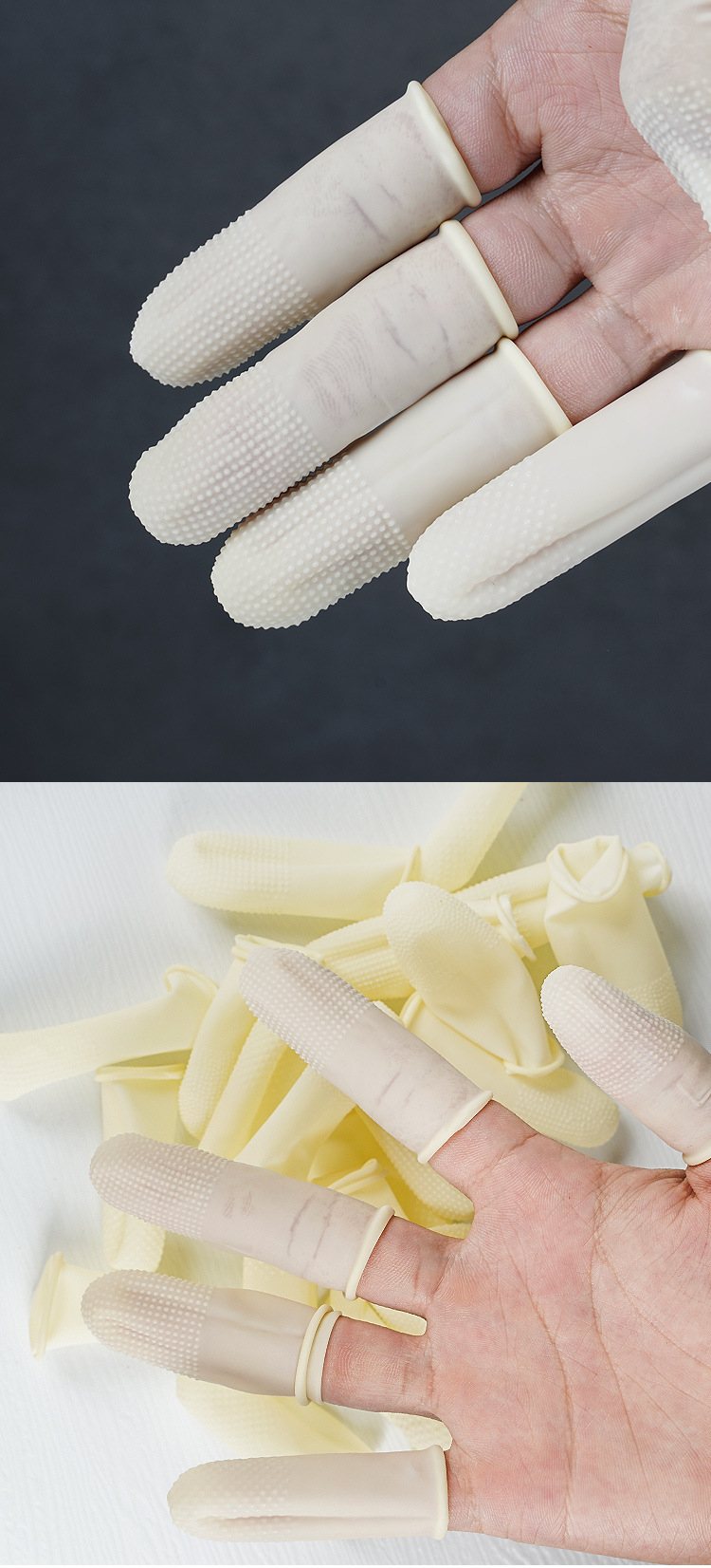 橡胶防滑手指套橙色一次性防护手指头套加厚耐磨麻点无尘乳胶指套