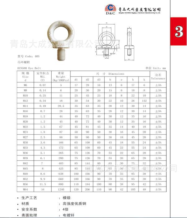 模锻580吊环电镀锌吊环螺栓青岛索具金具眼型吊环螺钉高强度吊扣