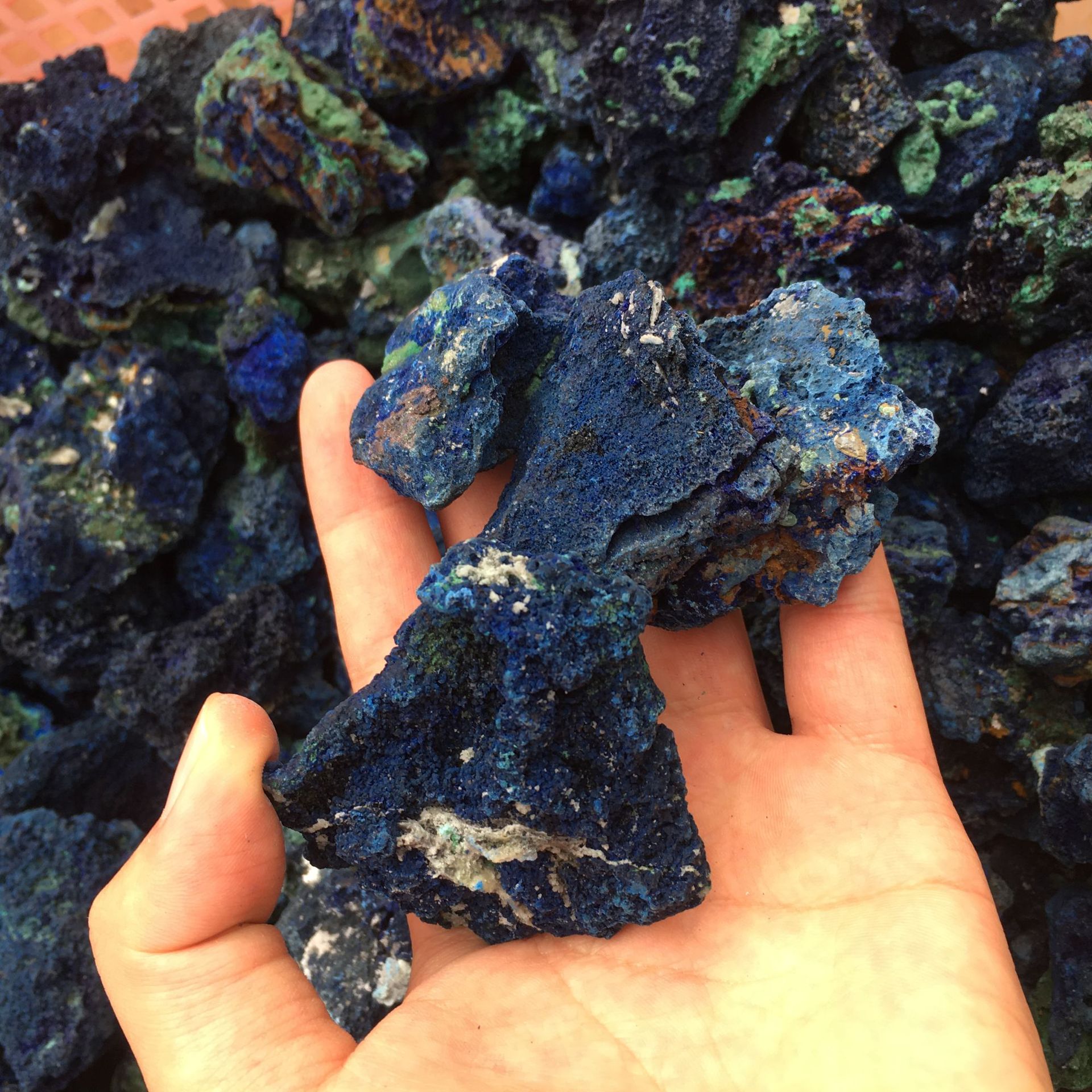 天然蓝铜矿原石 蓝铜矿和孔雀石矿物晶体 摆件批发