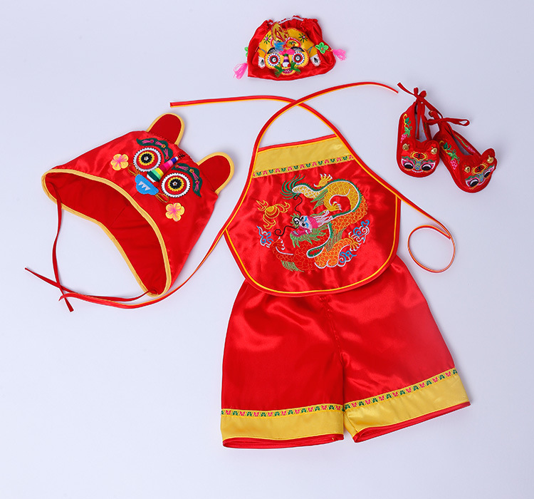 宝宝红肚兜刺绣婴儿肚兜满月百天周岁抓周唐装双胞胎肚兜