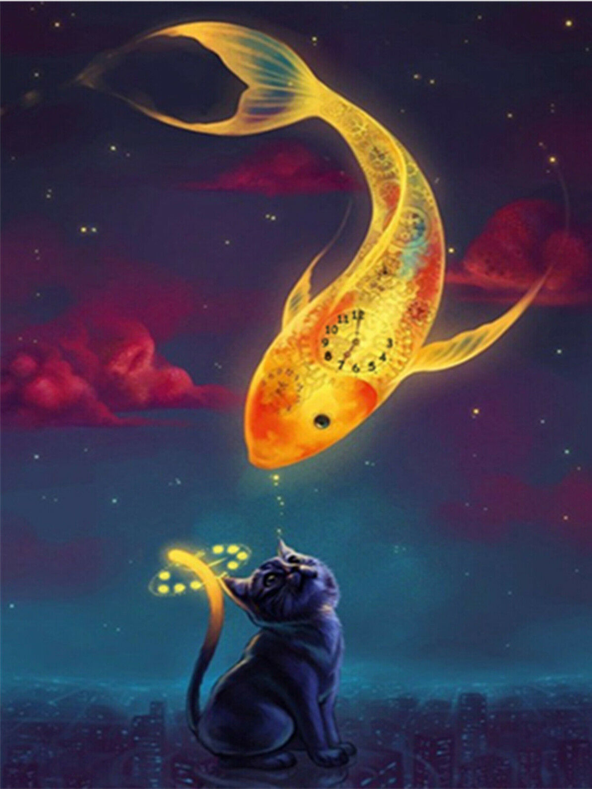 外贸款圆钻满钻钻石绣批发一件代发大鱼小猫金鱼梦幻卡通钻石画