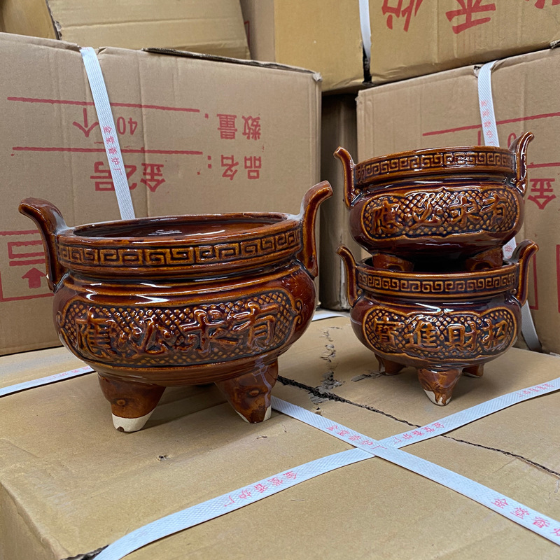 批发中式双耳陶瓷香炉传统老式香炉礼佛祭祀供奉香炉家用佛堂香炉