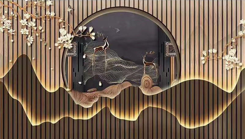 不锈钢屏风制品 新中式玄关镂空钛金隔断 会所酒店装修山峦背景墙