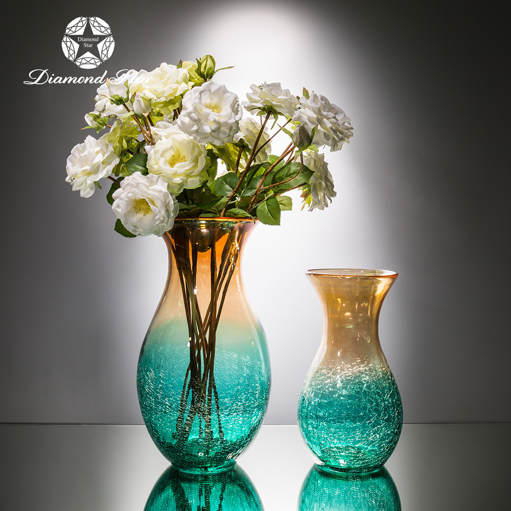 钻石星冰裂创意彩色玻璃花瓶欧式居家装饰干花插花器客厅摆件批发