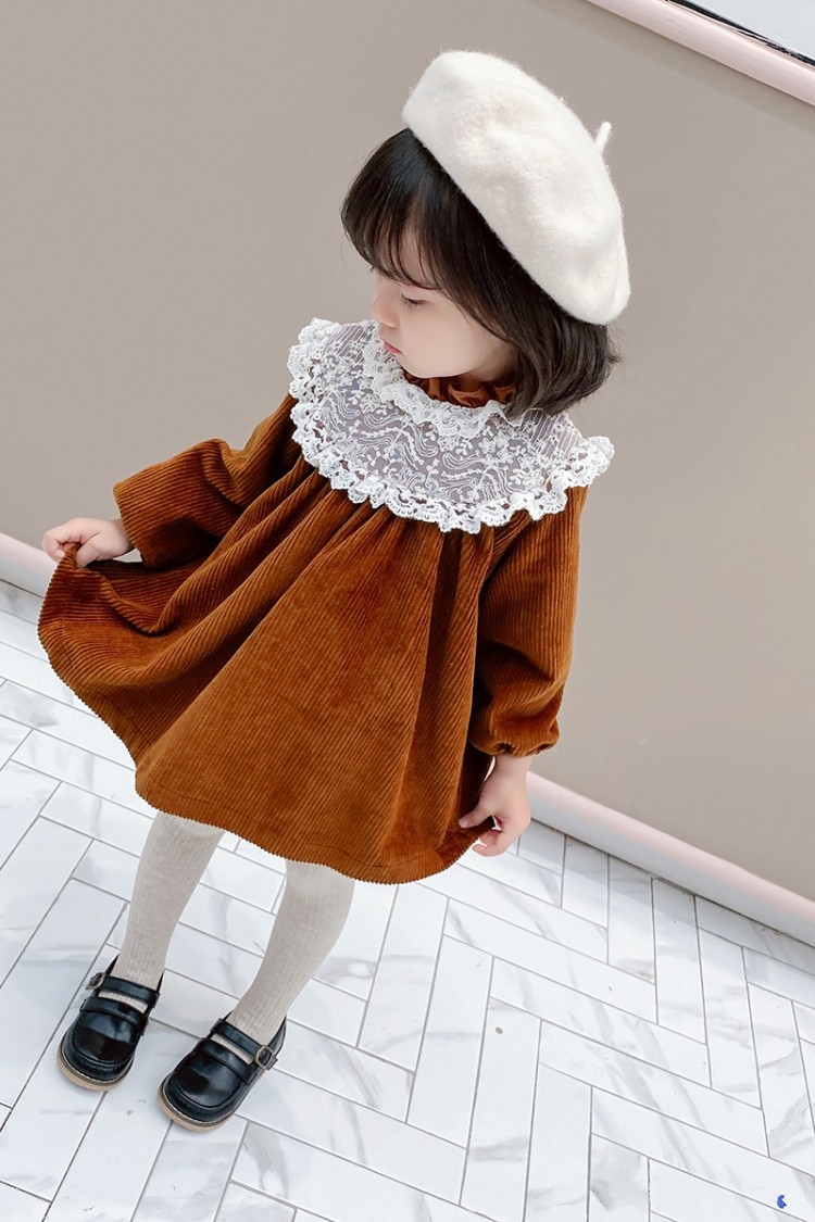 2020秋款童装女童长袖娃娃裙批发儿童礼服裙蕾丝女宝宝花边连衣裙