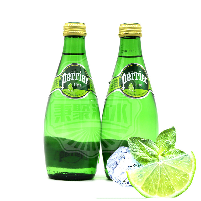 法国进口perrier巴黎水青柠味含气天然矿泉水330ml*24瓶