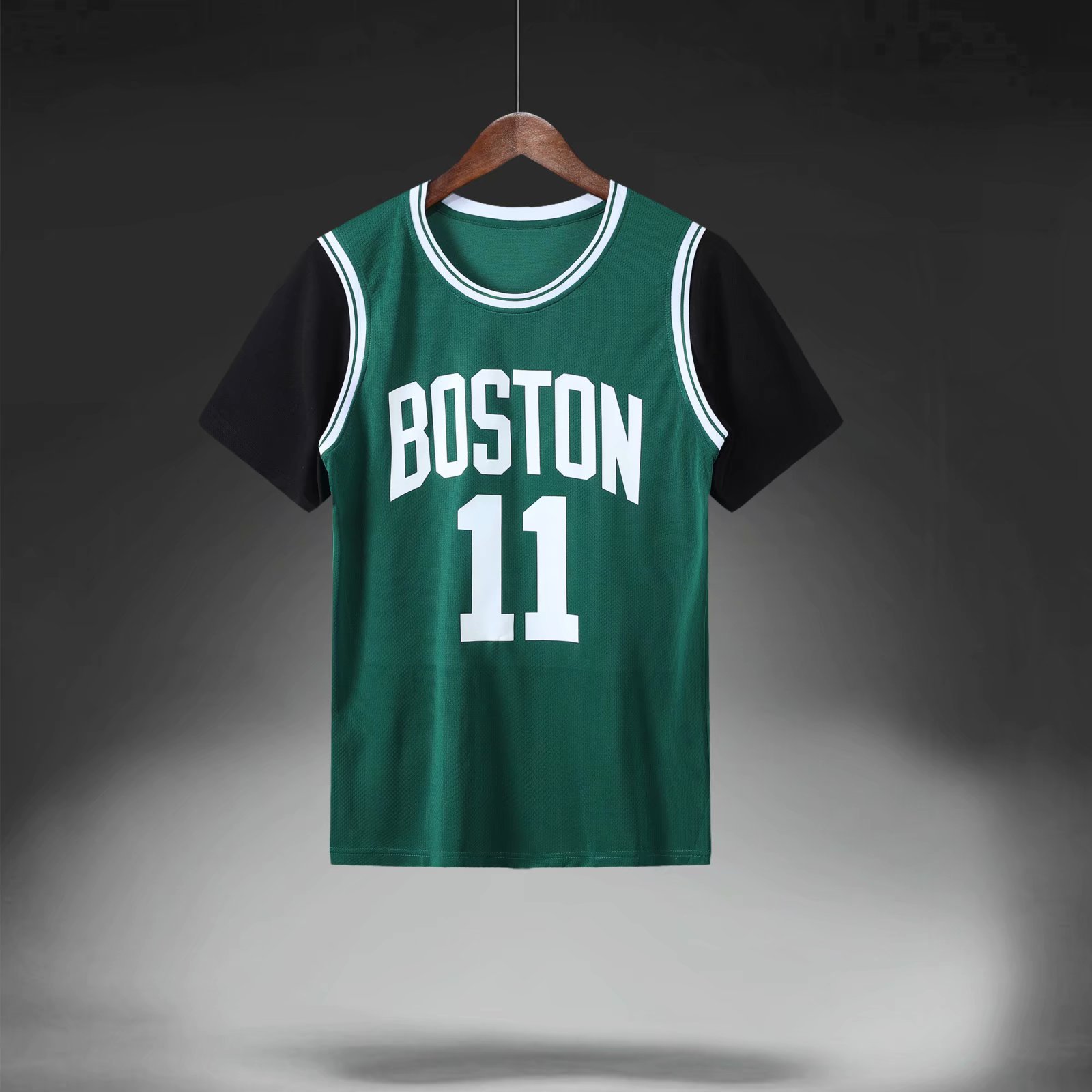 凯尔特人11号欧文球衣单件假两件套篮球服绿军短袖篮球衣印字定制