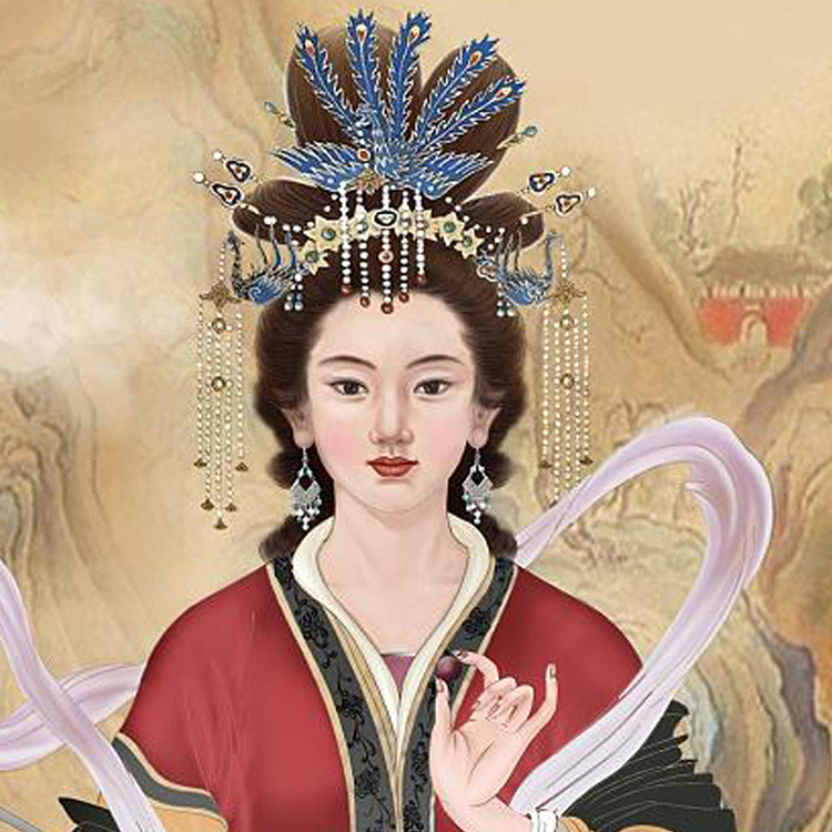 泰山圣母碧霞元君画像 泰山娘娘老母供奉挂画 道教女神丝绸卷轴画