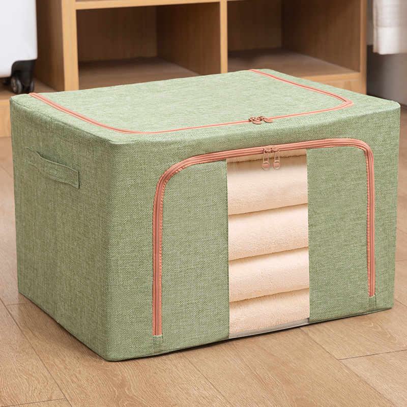Household Storage Box PVC Single Window Foldable Cotton Linen Fabric Underwear Storage Box Clothing Cotton Quilt Organizing Storage Box