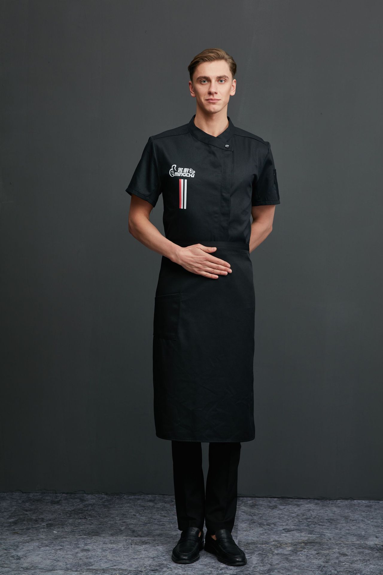 厨师服定制短袖酒店西餐高档厨师长服务员透气厨师工作服套装男女