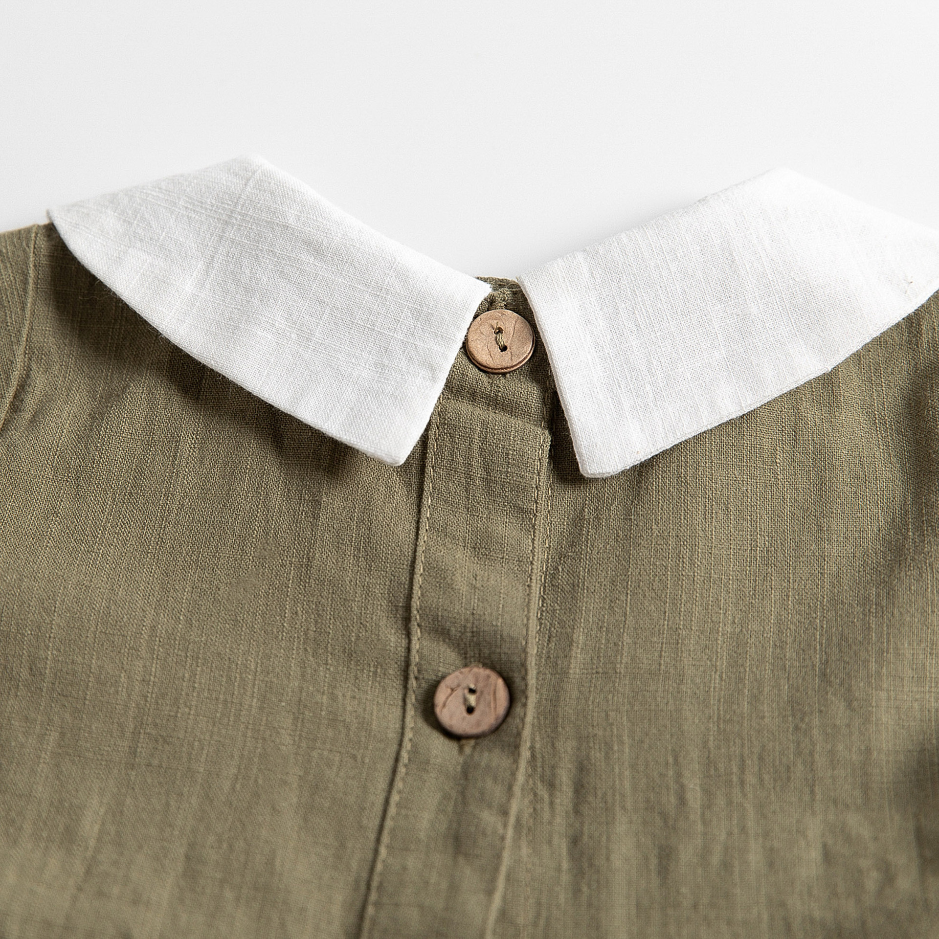 现货批发2-6岁儿童仿棉麻夏季连衣裙 全棉撞色趴领幼儿甜美休闲裙