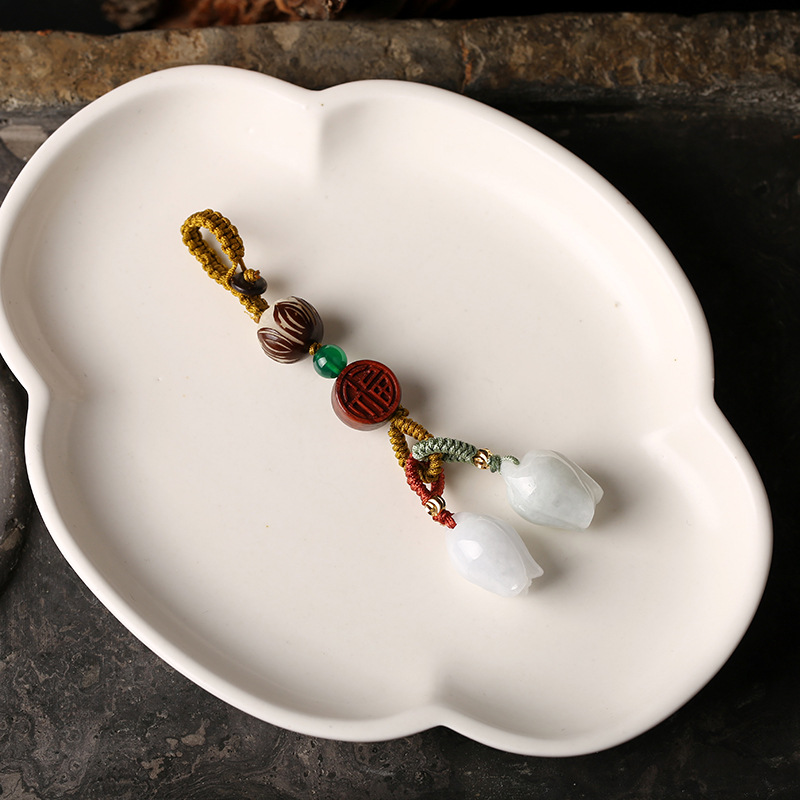 天然翡翠玉石钥匙扣汽车钥匙挂件貔貅玉兰花钥匙挂件翡翠小挂件女_仇