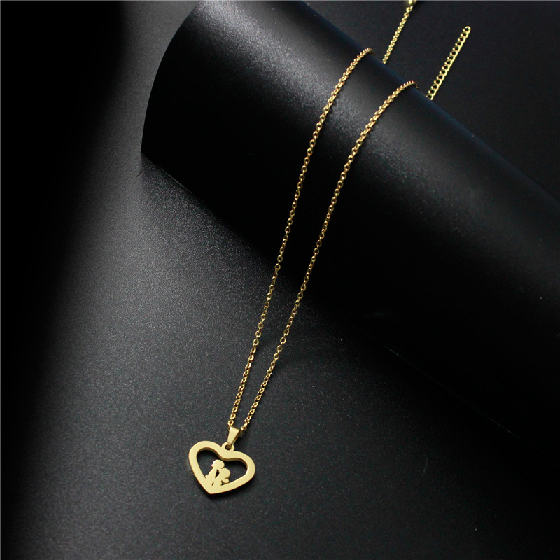 Fashion Stainless Steel Peach Heart Pendant Korean Style Couple Kiss Necklace Unisex Flat Cutting Foreign Trade Ornament