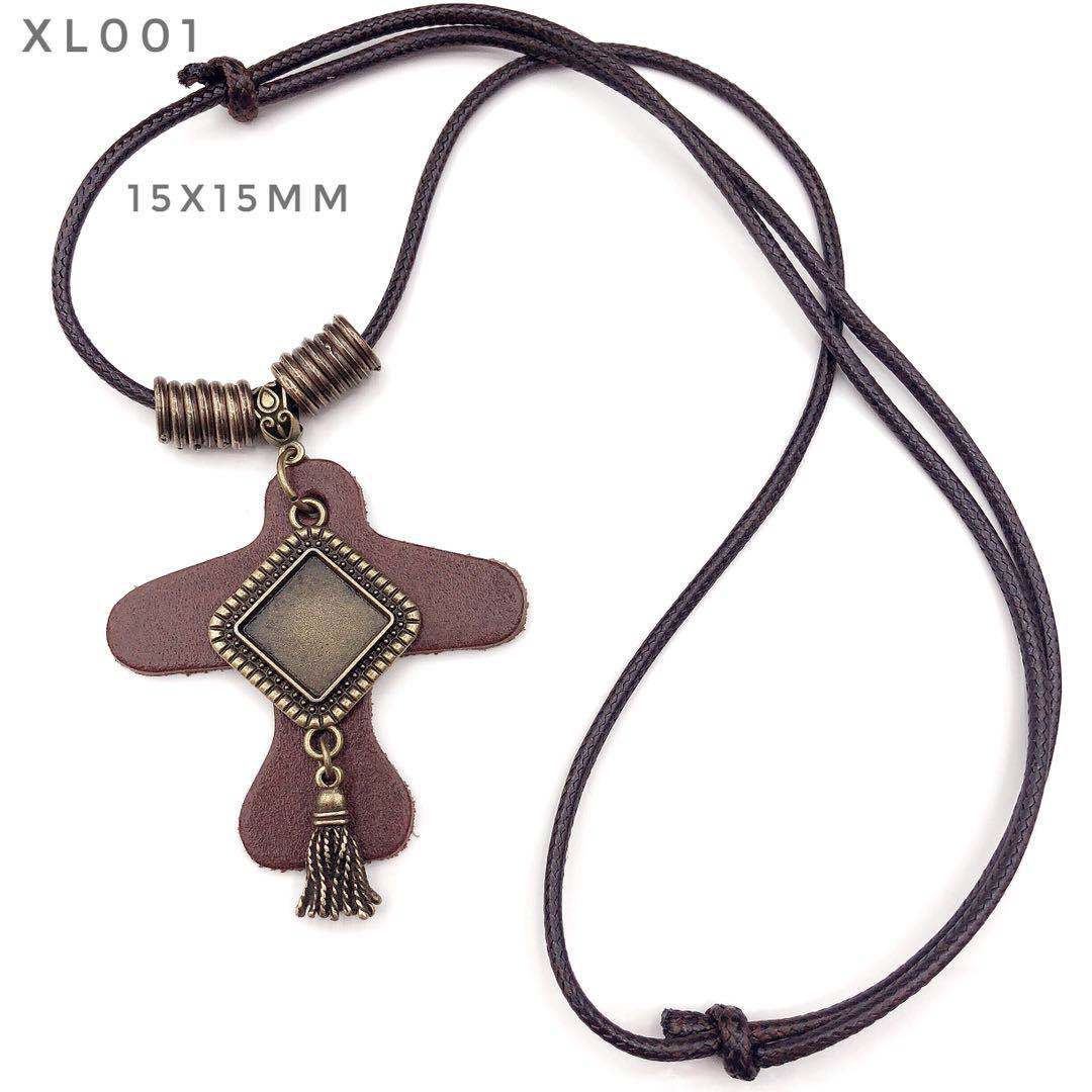 新款diy时光宝石牛皮项链旅游景区跨境热卖合金真皮项链