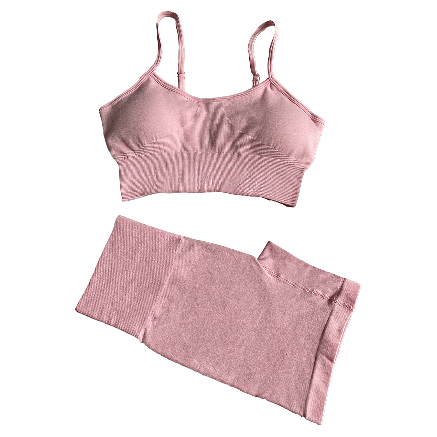 鲨鱼针织欧美跨境无缝健身瑜伽运动文胸短裤套装爆款现货seamless