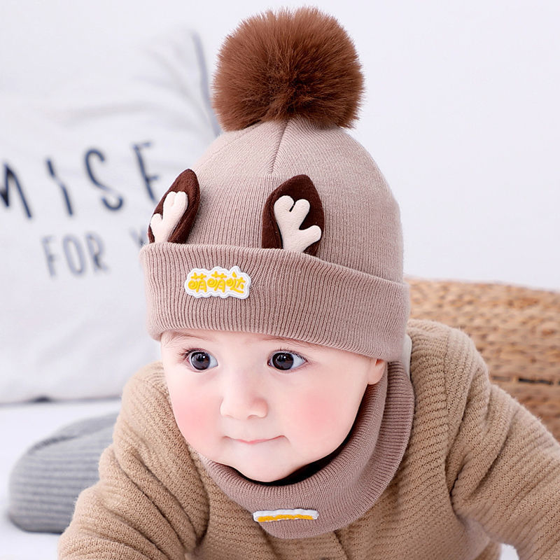 新款百搭婴儿帽子春秋冬季男女宝宝0-5个月新生儿童毛线1-2岁加绒