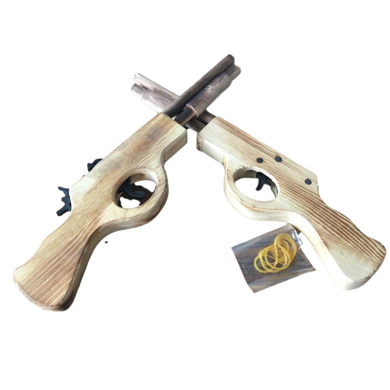 地摊夜市十元店木制工艺品批发 木头短双管皮筋手枪儿童玩具模型