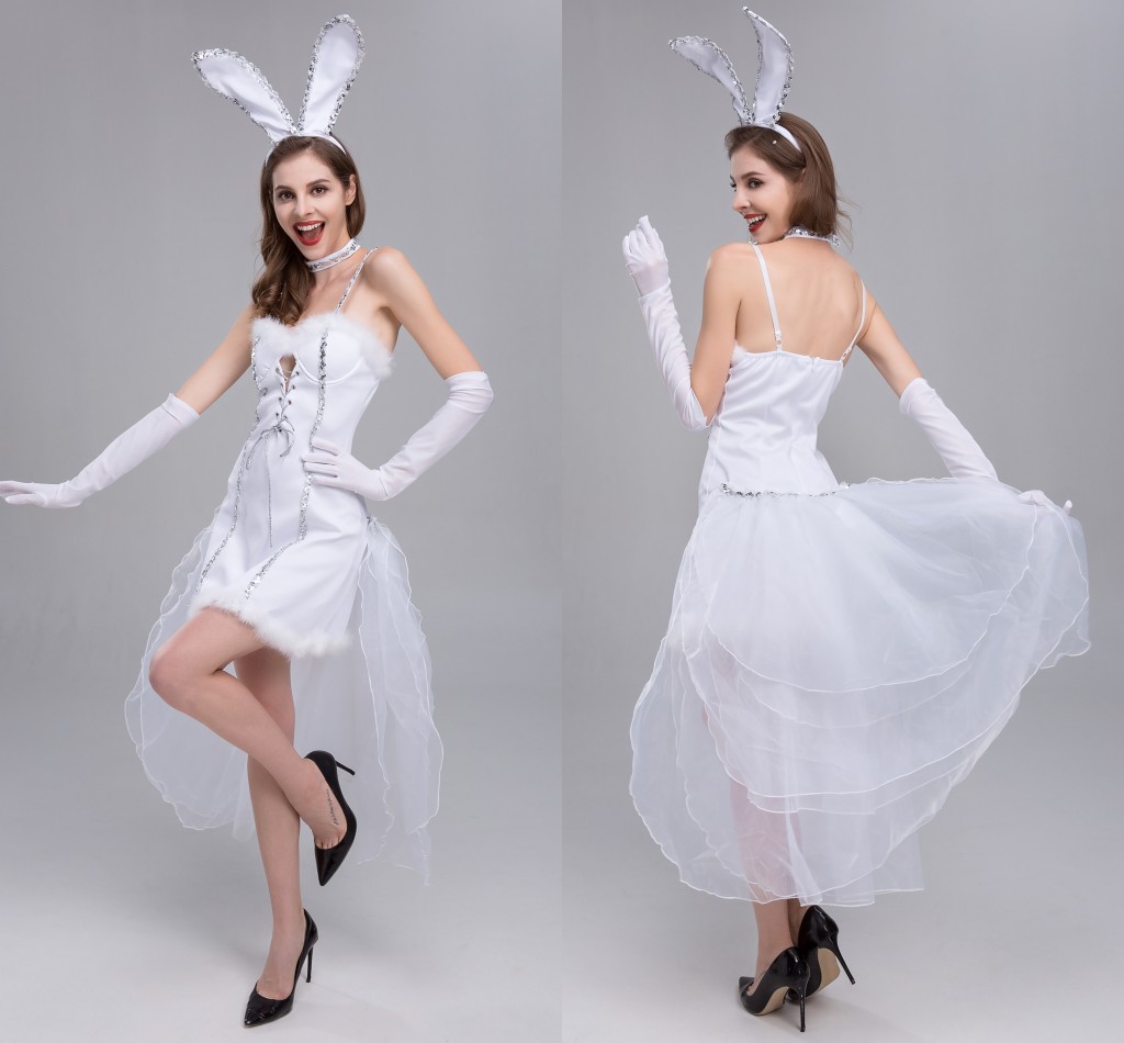 万圣节白色兔子装情趣内衣写真服舞台可爱兔女郎服兔子装游戏制服