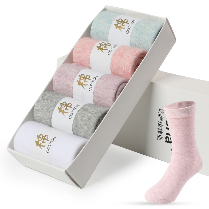 Gift Box 5 Pairs Socks Women‘s Mid Tube Stockings Business Socks Women‘s Socks Cotton Long Socks Autumn and Winter One Piece Dropshipping