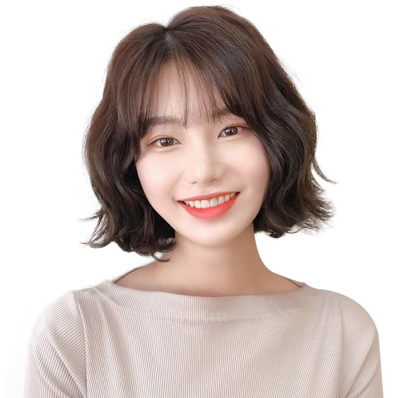 女士空气刘海短卷发真人发丝短发羊毛卷时尚菠萝烫机制真人发头套
