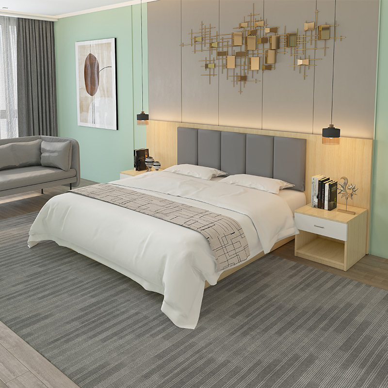 厂家直销快捷酒店家具单双人床宾馆旅店民宿标间床柜软包靠背床