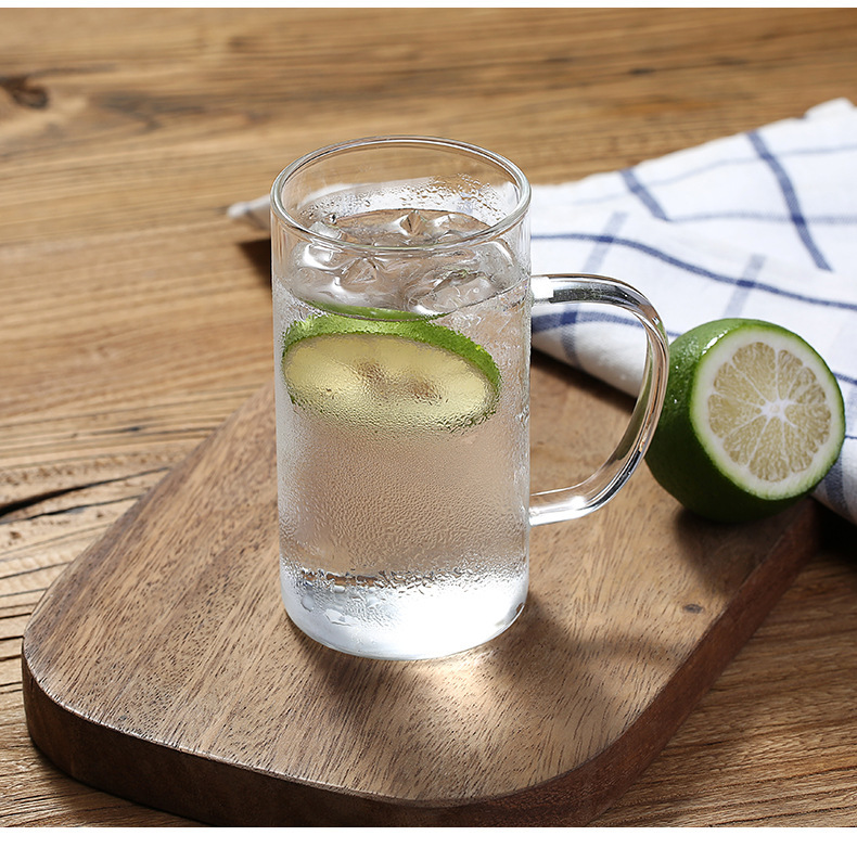 透明高硼硅大容量牛奶泡茶杯子简约家用喝水直筒玻璃杯带把